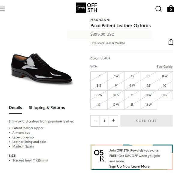 Magnanni Saks Fifth Ave Black Patent Leather Dress Shoes Men 11.5 Formal Oxfords - Picture 7 of 15